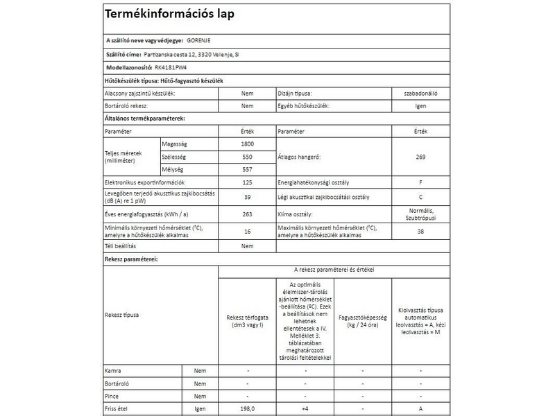 Gorenje RK4181PW4 Alulfagyasztós kombinált hűtőszekrény