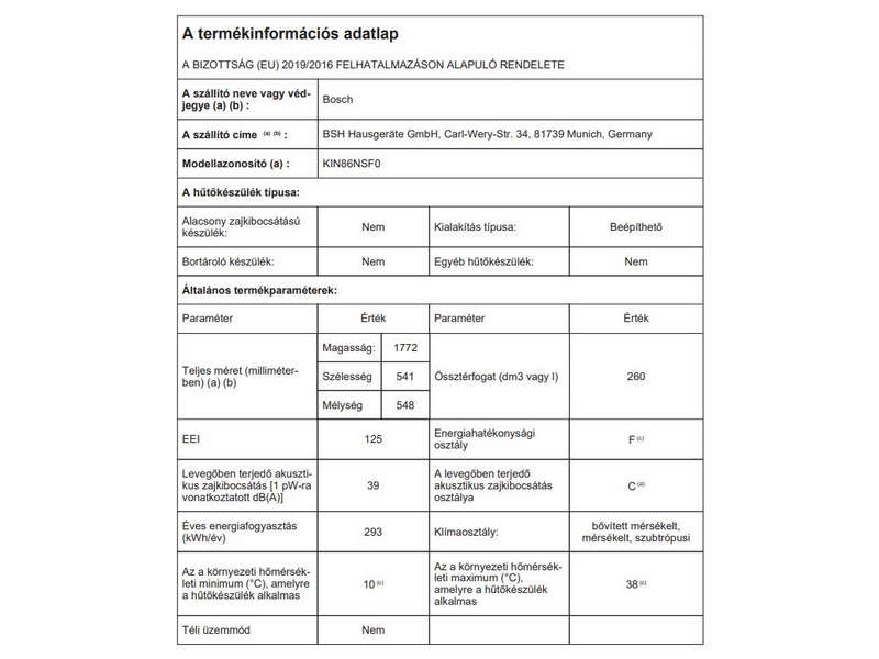 Bosch KIN86NSF0 Beépíthető alulfagyasztós hűtőszekrény