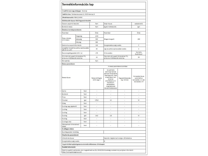 GORENJE RB 4121 ANW Egyajtós hűtőszekrény