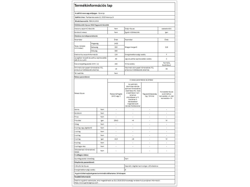 Gorenje RB4141ANW Egyajtós hűtőszekrény