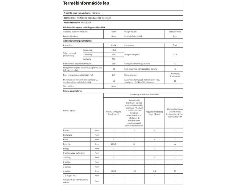 Gorenje RK6192ES4 Alulfagyasztós kombinált hűtőszekrény