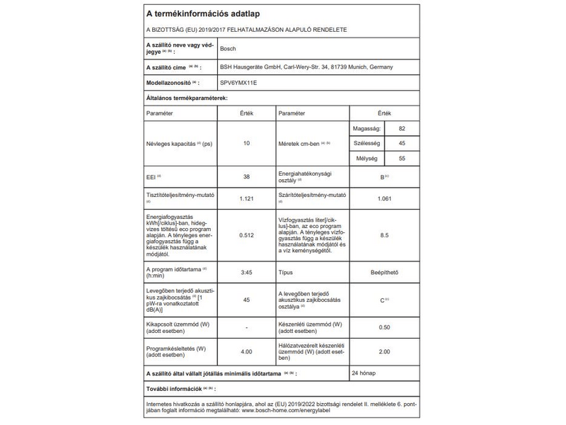 Bosch SPV6YMX11E Beépíthető mosogatógép