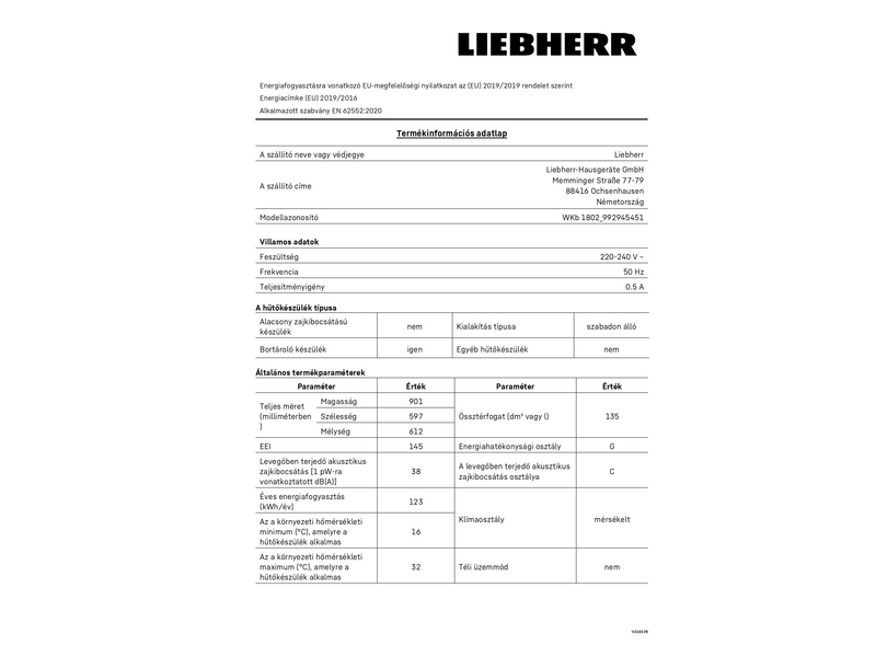 Liebherr WKB 1802-21 Borhűtő