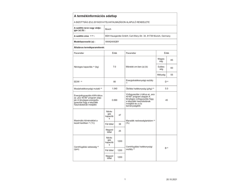 Bosch WAN24062BY Serie 4 Elöltöltős mosógép