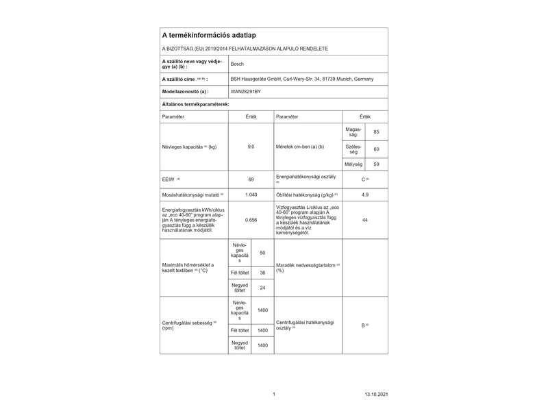 Bosch WAN28291BY Elöltöltős mosógép