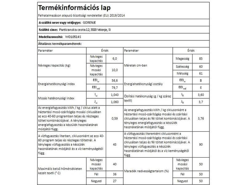 Gorenje WD10514S mosó és szárítógép
