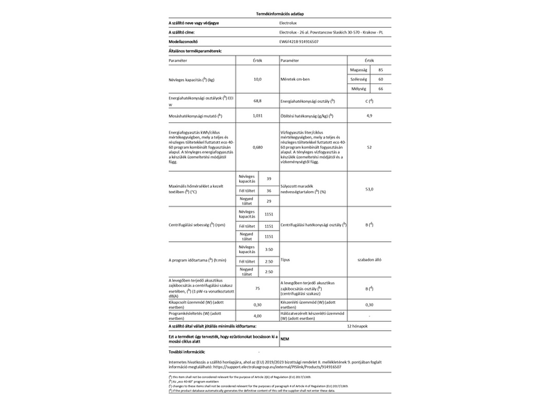 Electrolux EW6F421B Elöltöltős mosógép, 10 kg, 1200 f/p., inverter motor, ECO TimeManager, LED kijelző