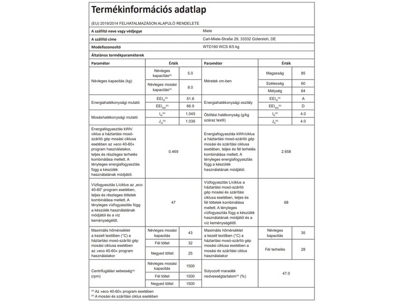 Miele WTD160 WCS Mosó-szárítógép