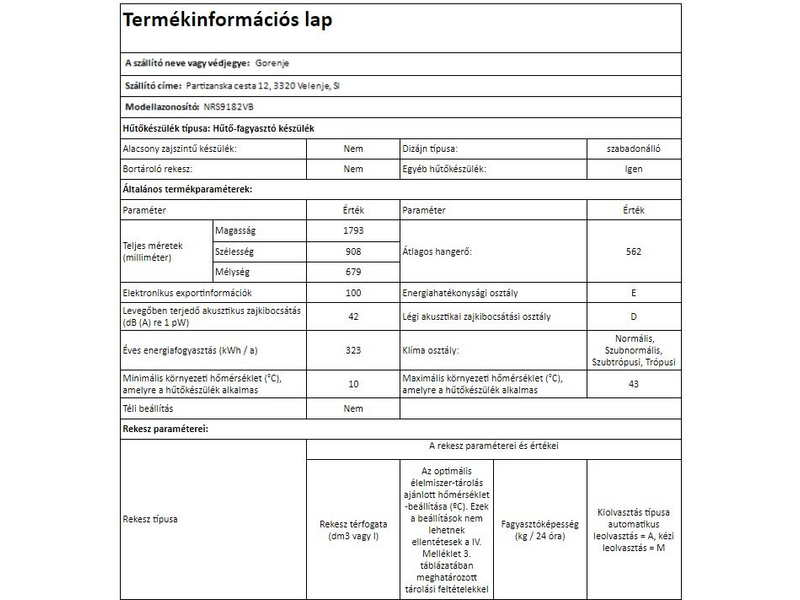 GORENJE NRS9182VB Side by side hűtőszekrény