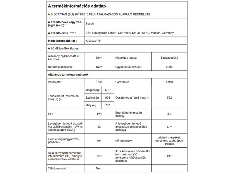 BOSCH KAD93VIFP Side-by-side hűtőszekrény