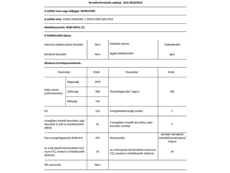 Whirlpool WQ9I MO1L Side by side hűtőszekrény