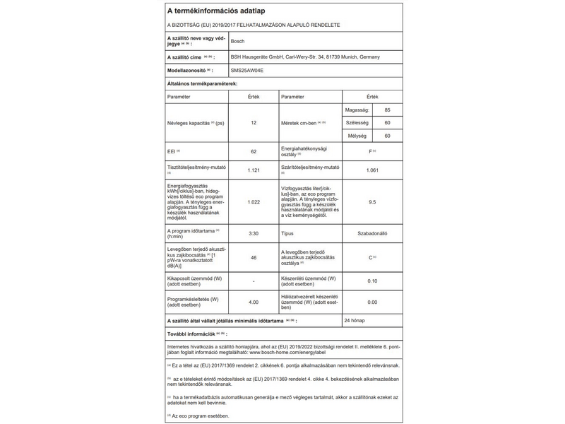 Bosch SMS25AW04E Szabadonálló mosogatógép