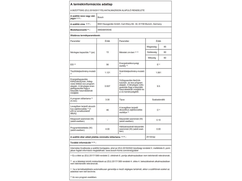 BOSCH SMS46KW04E Mosogatógép