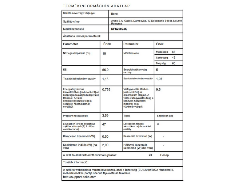 Beko DFS26024X Mosogatógép