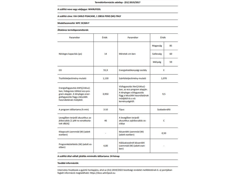 Whirlpool WFC 3C26N F Mosogatógép