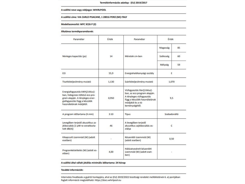 WHIRLPOOL WFC 3C26 P Mosogatógép