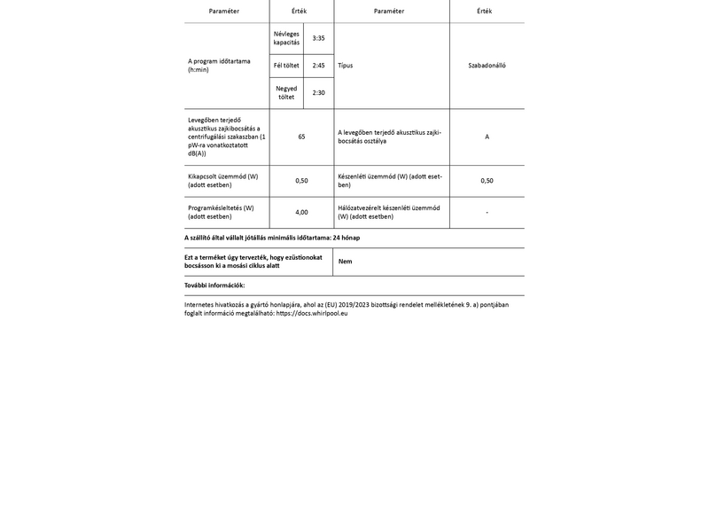 Whirlpool W7XW845WBEE Elöltöltős mosógép, 8kg, 1400 fordulat/perc