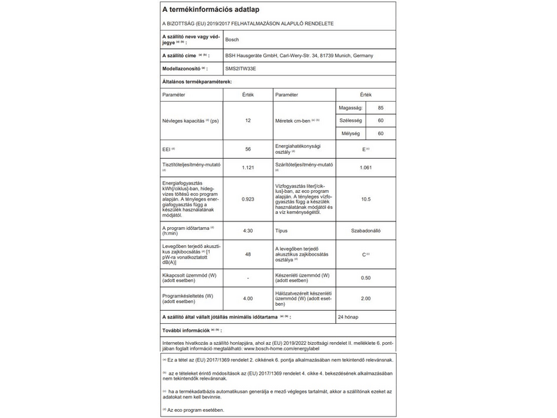 Bosch SMS2ITW33E Szabadonálló mosogatógép