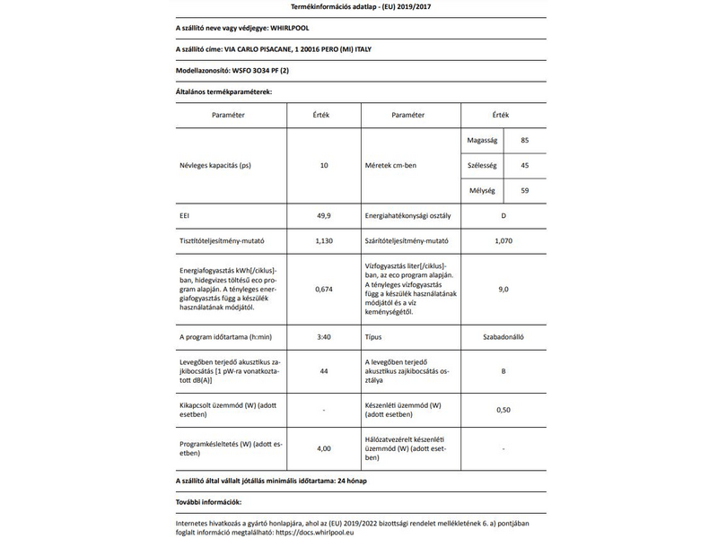 WHIRLPOOL WSFO 3O34 PF Perilica posuđa