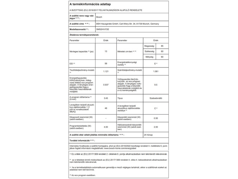 Bosch SMS2HVI72E Szabadonálló mosogatógép