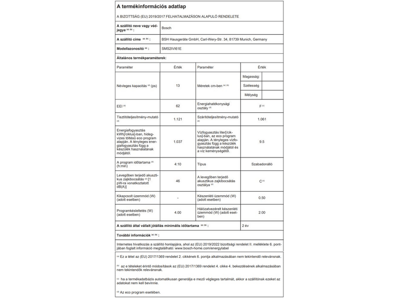 Bosch SMS2IVI61E Szabadonálló mosogatógép