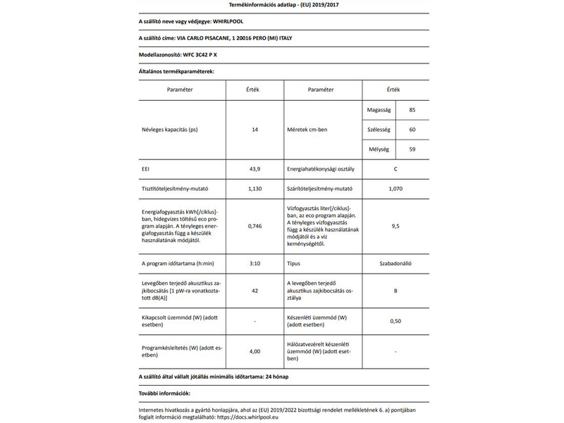 Whirlpool WFC 3C42 P X Mosogatógép