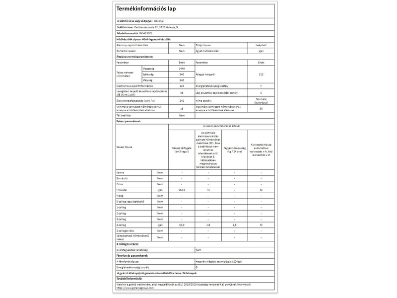 Gorenje RKI4151P1 Beépíthető kombinált hűtőszekrény