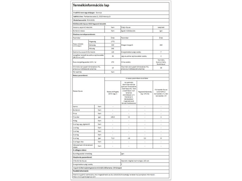 Gorenje RKI4182E1 Beépített alulfagyasztós kombinált hűtőszekrény
