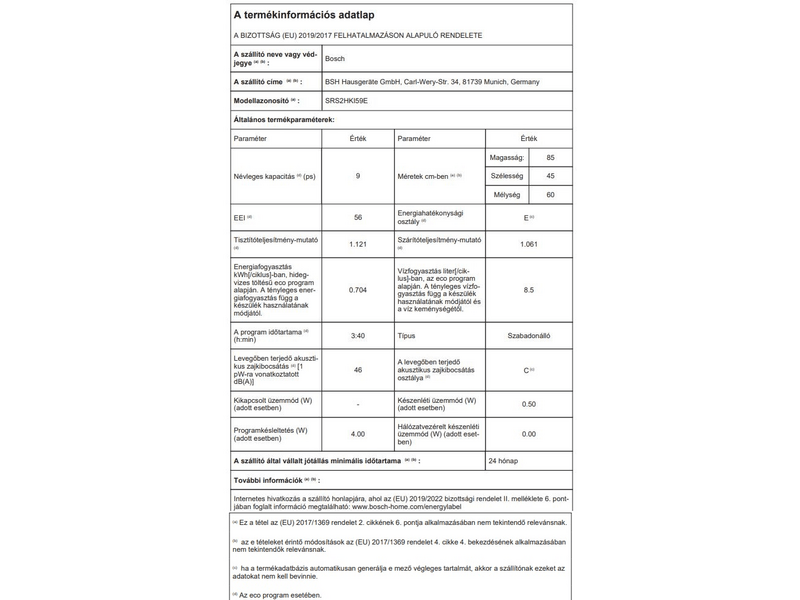Bosch SRS2HKI59E Szabadonálló mosogatógép