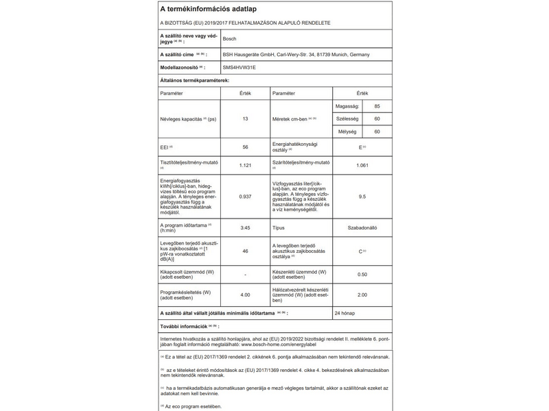 Bosch SMS4HVW31E Szabadonálló mosogatógép