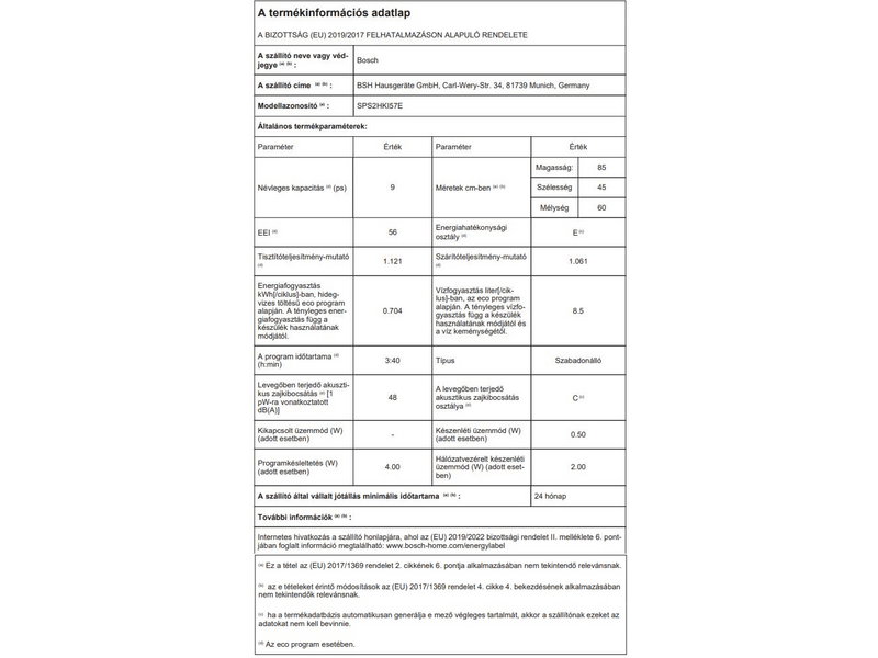 Bosch SPS2HKI57E Szabadonálló mosogatógép
