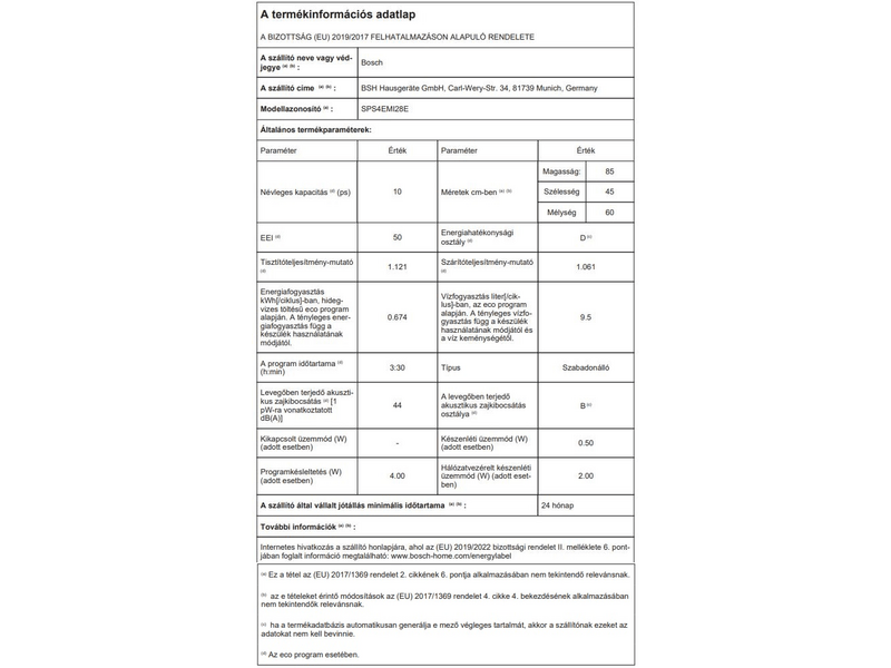 Bosch SPS4EMI28E Szabadonálló mosogatógép