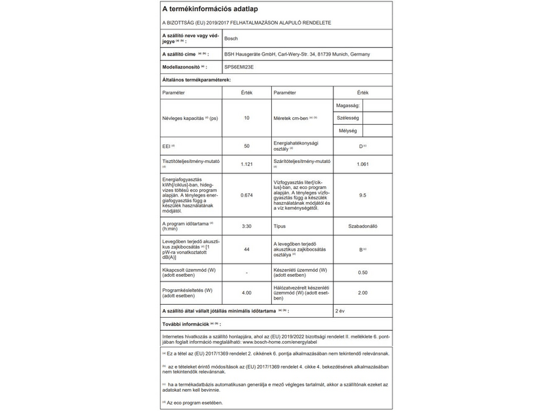 BOSCH SPS6EMI23E Szabadonálló mosogatógép