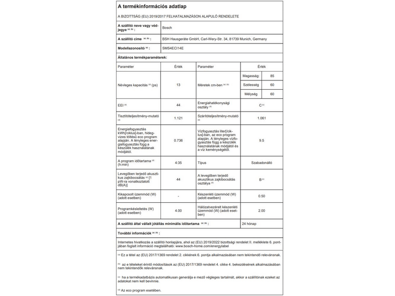 Bosch SMS4ECI14E Szabadonálló mosogatógép