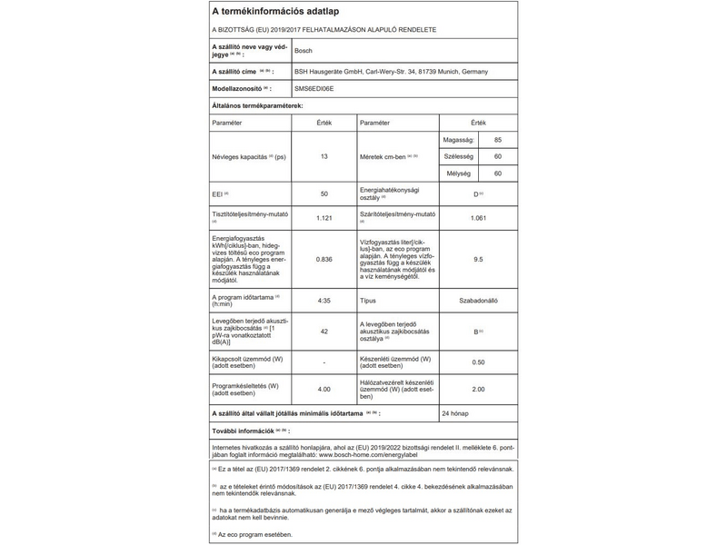 Bosch SMS6EDI06E Szabadonálló mosogatógép