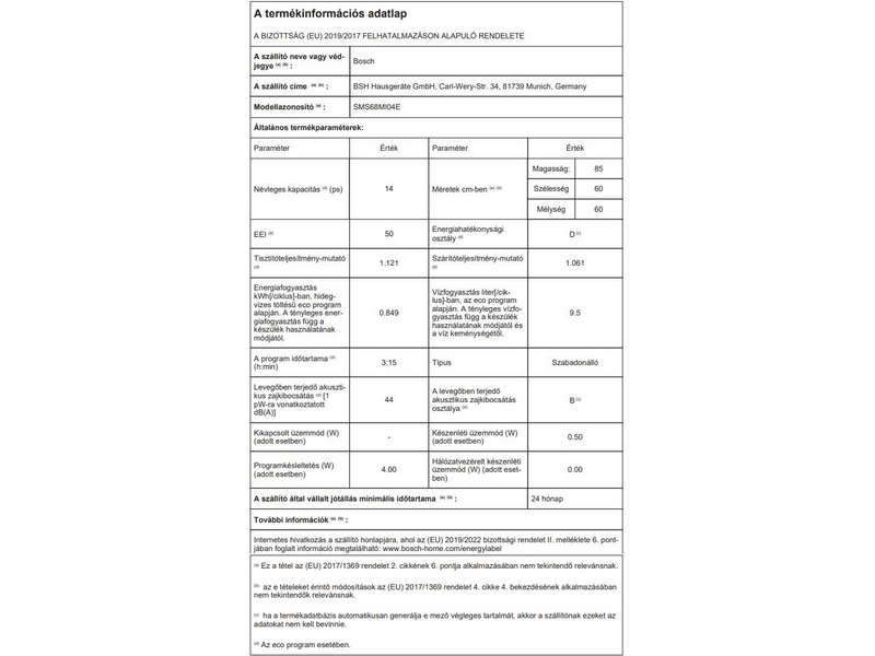 BOSCH SMS68MI04E Mosogatógép