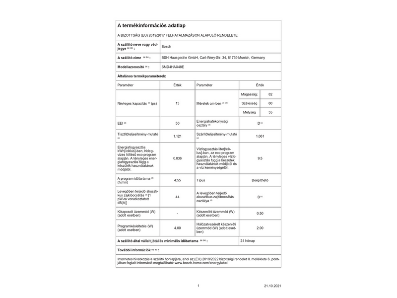 Bosch SMD4HAX48E Beépíthető integrált mosogatógép