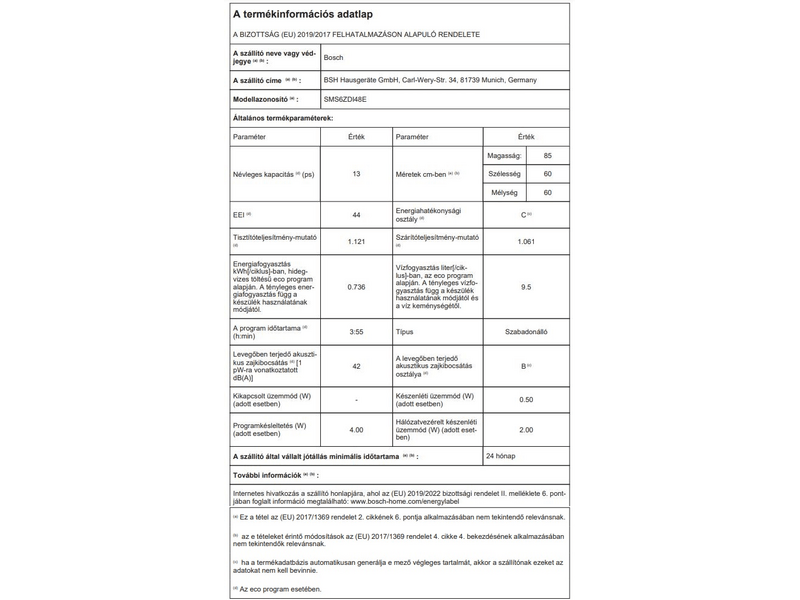 Bosch SMS6ZDI48E Szabadonálló mosogatógép