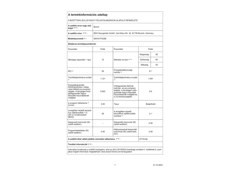 Bosch SMV4HTX28E Beépíthető mosogatógép