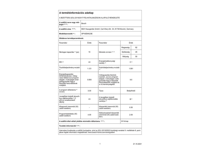 Bosch SPV6ZMX23E Beépíthető mosogatógép