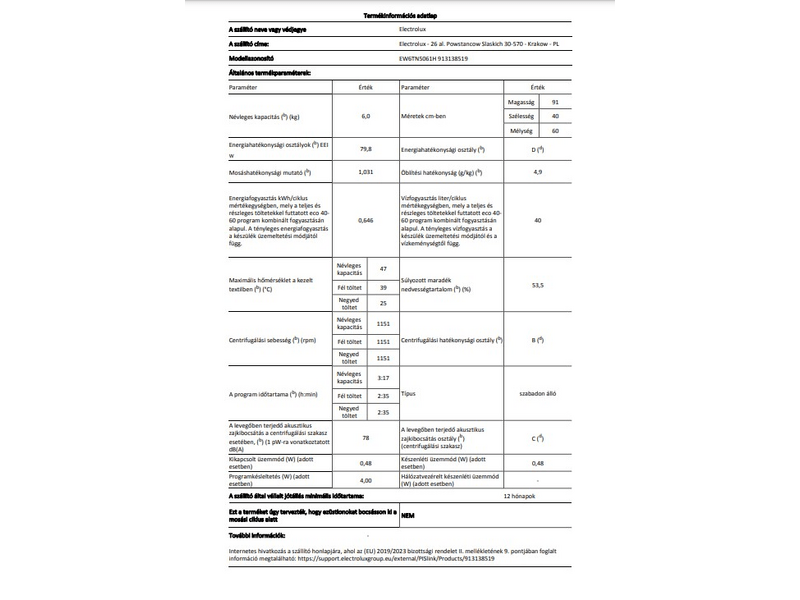 Electrolux EW6TN5061H Felültöltős mosógép