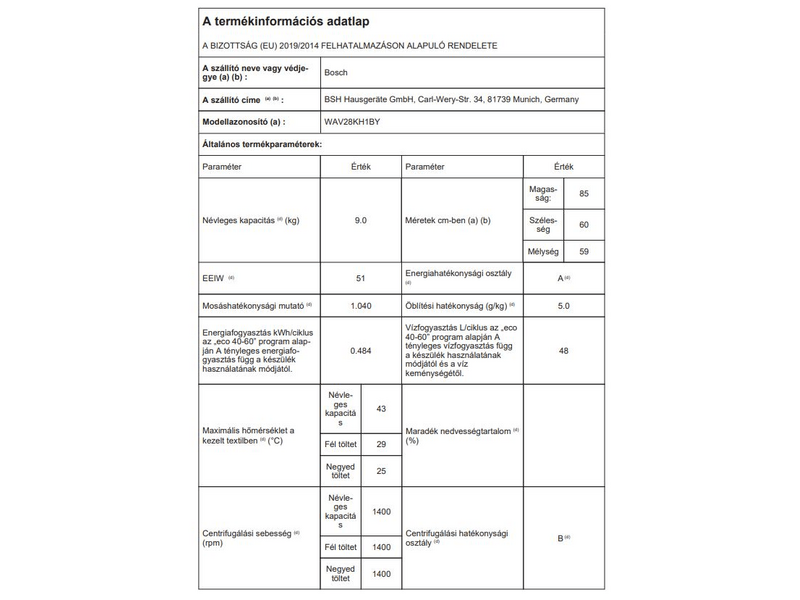 Bosch WAV28KH1BY Elöltöltős mosógép