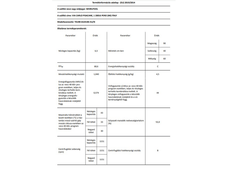 Whirlpool TDLRB 65241BS EU/N Felültöltős mosógép