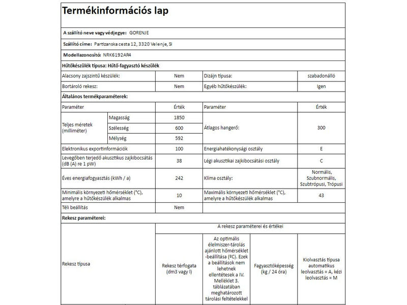 Gorenje NRK6192AR4 Alulfagyasztós hűtőszekrény