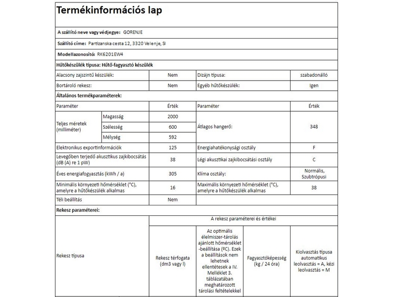 Gorenje RK6201EW4 Alulfagyasztós hűtőszekrény