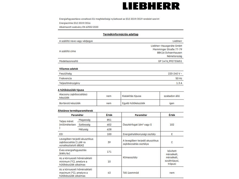 Liebherr GP 1476-21 Fagyasztószekrény