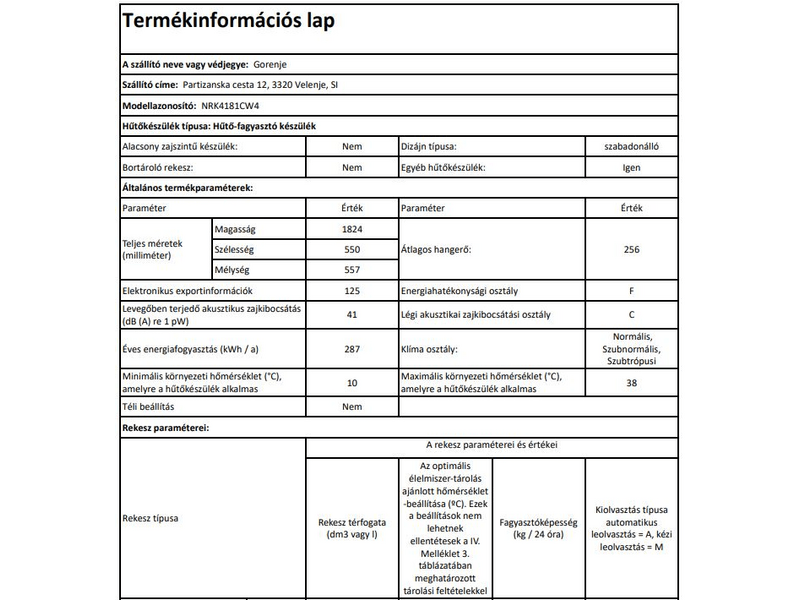 Gorenje NRK4181CW4 Alulfagyasztós hűtőszekrény, fehér