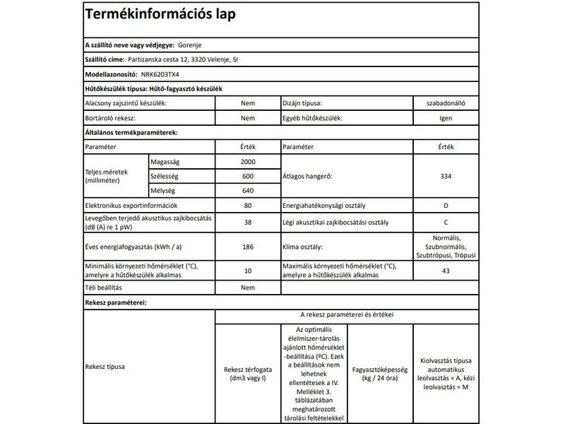 GORENJE NRK6203TX4 Alulfagyasztós kombinált hűtőszekrény