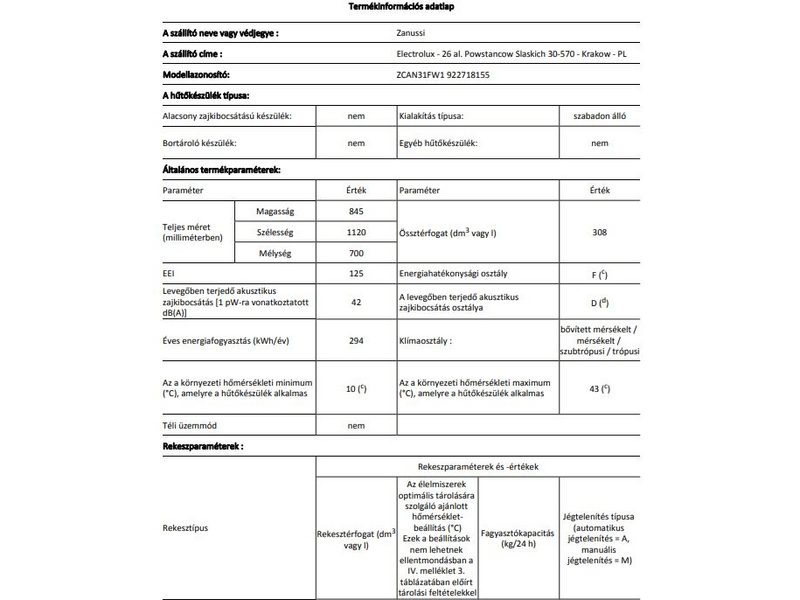 Zanussi ZCAN31FW1 Fagyasztóláda