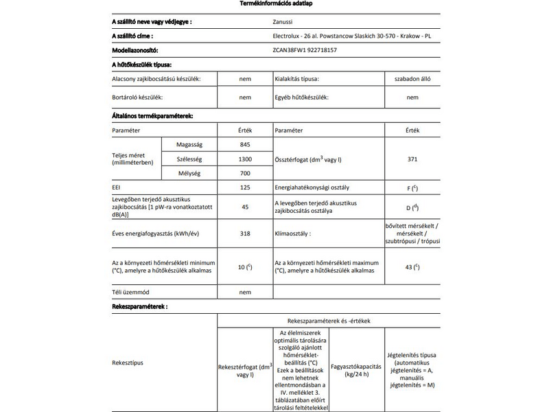 Zanussi ZCAN38FW1 Fagyasztóláda, 3 db kosár, 371 l